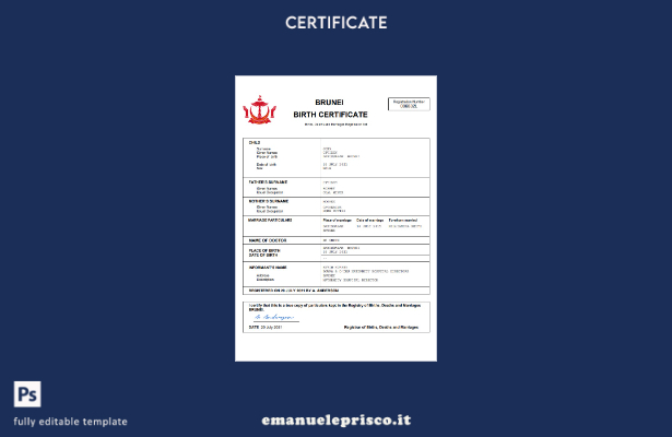 stile verificato Certificato di nascita dello stato di stato civile del Brunei M